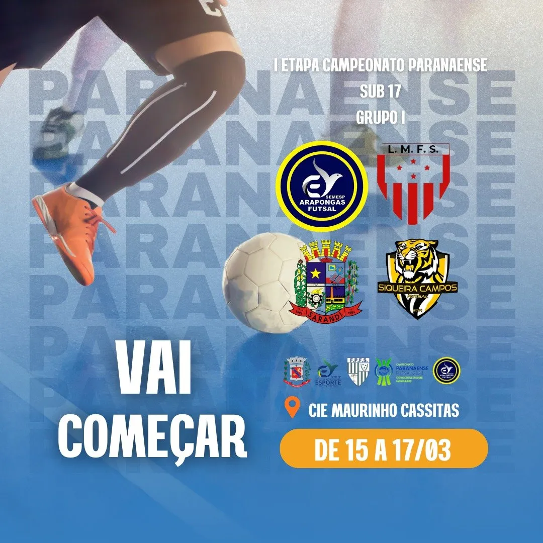 Arapongas sediará jogos da 1ª etapa do Paranaense de Futsal Sub-17
