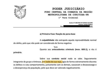 Juíza de Curitiba declara que homem negro é criminoso "em razão da sua raça"