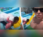 A influenciadora publicou um vídeo onde sua funcionária aparece enchendo uma piscina inflável com a boca.