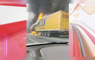 Caminhão dos Correios pega fogo e interdita BR-376; confira o vídeo